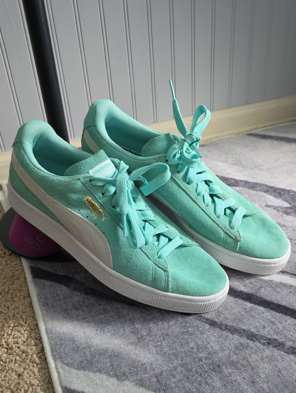 Puma Suede Women's Sneakers in Mint Green and White
